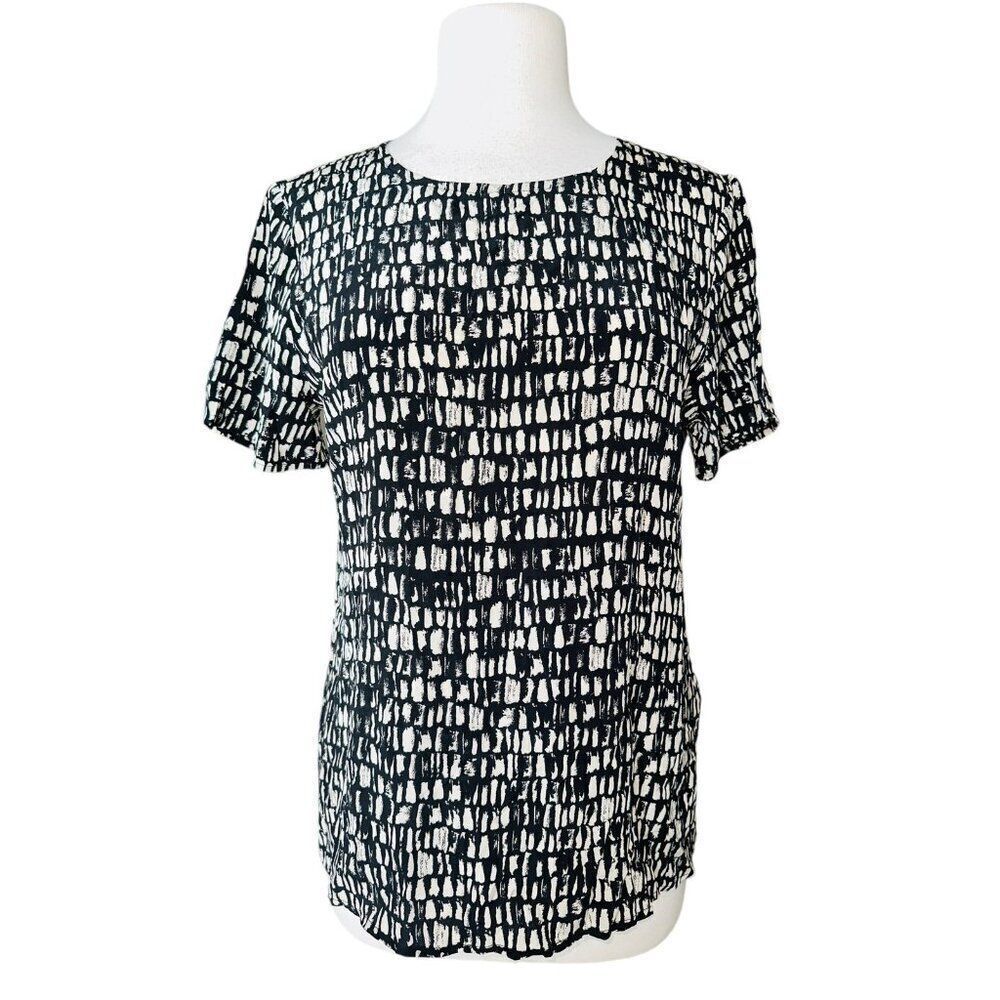 FB12 Eileen Fisher Seraglio Silk Short Sleeve Blouse Top Shirt Womens Size Small